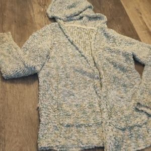 ~Anthro~• MOTH Blue/Green Marled Knit Hooded Cardi